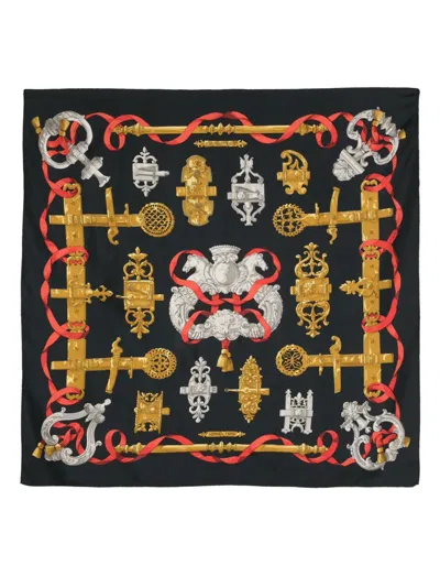 Pre-owned Hermes 1990s  X Caty Latham Ferronnerie Scarf In Black