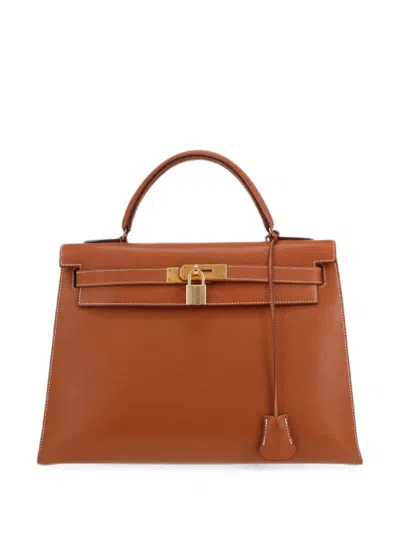 Pre-owned Hermes 1991 32 Kelly Tote Bag In Brown