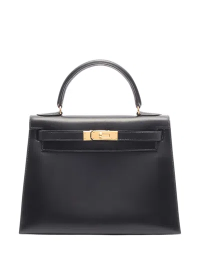 Pre-owned Hermes 1991 Box Calf Kelly I Sellier 28 Handbag In Black