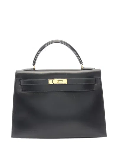 Pre-owned Hermes 1991 Box Calf Kelly Sellier 32 Satchel In Black