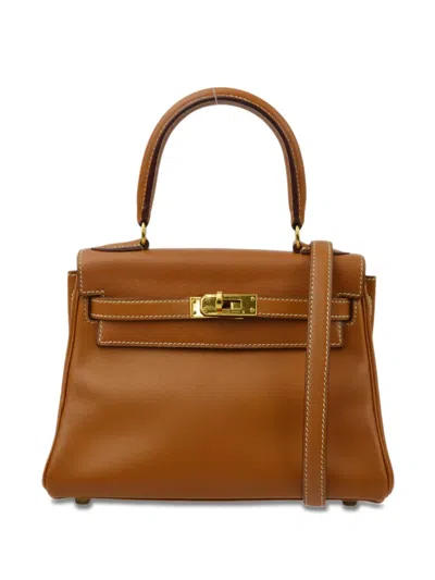 Pre-owned Hermes 1991 Kelly 20 Retourne Two-way Handbag In Brown