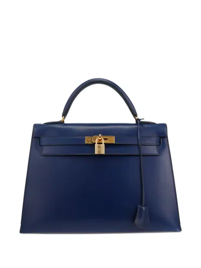 Pre-owned Hermes 1991 Kelly 32 Handbag In Blue