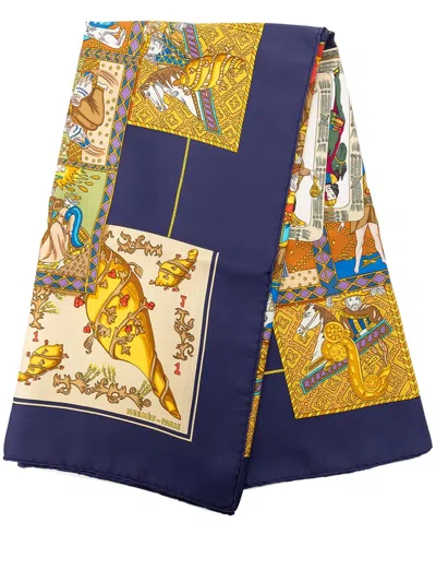 Pre-owned Hermes 1991 Le Tarot Silk Scarf 90 Scarves In Blue