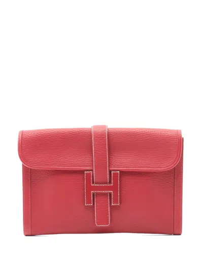Pre-owned Hermes 1991 Leather Jije Pm Clutch Bag In Red