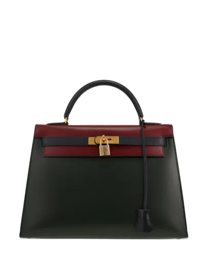 Pre-owned Hermes 1991s Kelly 32cm Leather Tote Bag In Black