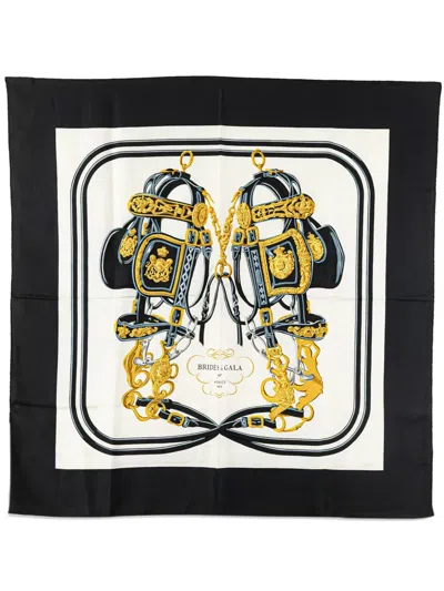 Pre-owned Hermes 1992-1998 Brides De Gala Silk Scarf Scarves In Black