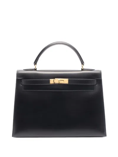 Pre-owned Hermes 1992 Box Calf Kelly Sellier 32 Handbag In Black
