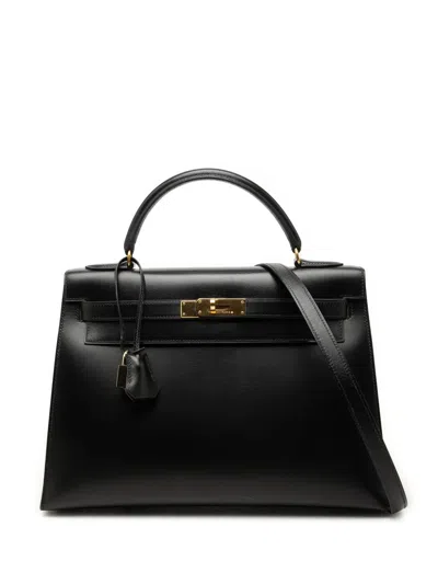 Pre-owned Hermes 1992 Box Calf Kelly Sellier 32 Satchel In Black