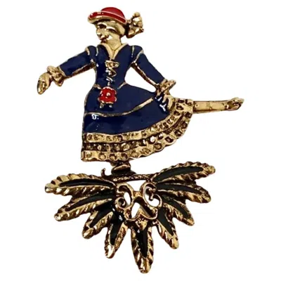 Pre-owned Hermes 1992  "skater" Go?d Ton? Enamel Brooch In Multi