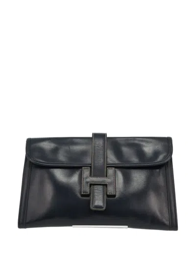 Pre-owned Hermes 1992 Jige Leather Flap Pouch Bag In Blue