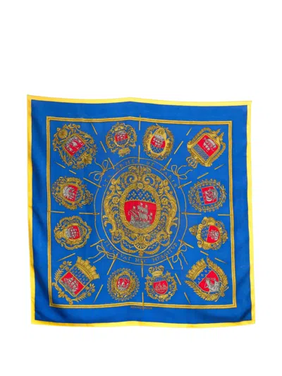 Pre-owned Hermes 1992 Les Armes De Paris Silk Scarf In Blue