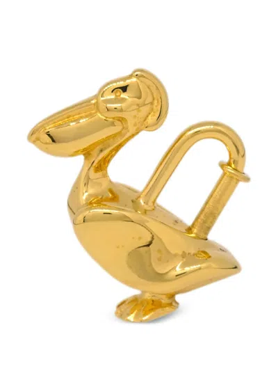 Pre-owned Hermes 1992 Pelican Motif Padlock Charm In Gold