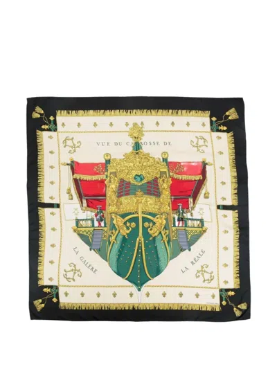 Pre-owned Hermes 1992 Vue Du Carrosse La Galère La Réale Silk Scarf In Neutral