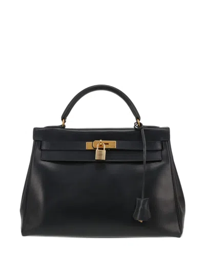 Pre-owned Hermes 1993 32 Kelly Leather Tote Bag In Blue