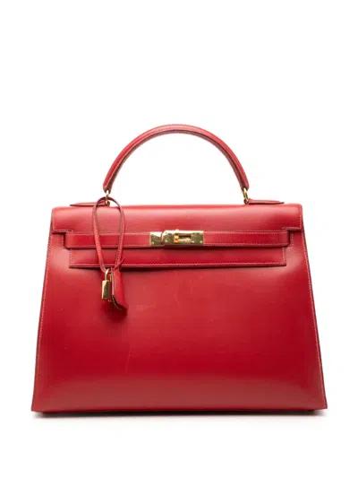 Pre-owned Hermes 1993 Box Calf Kelly Sellier 32 Satchel In Red