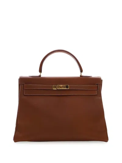 Pre-owned Hermes 1993 Courchevel Kelly Retourne 35 Satchel In Brown