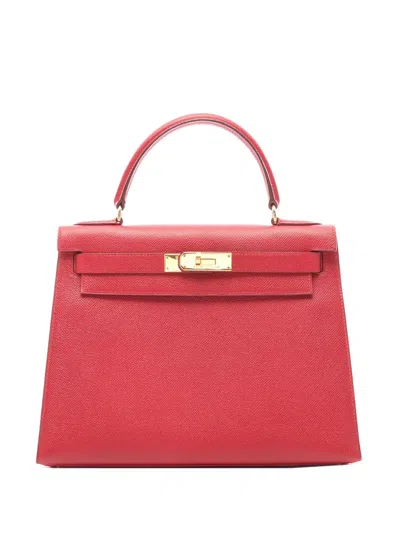 Pre-owned Hermes 1993 Courchevel Kelly Sellier 28 Satchel In Red