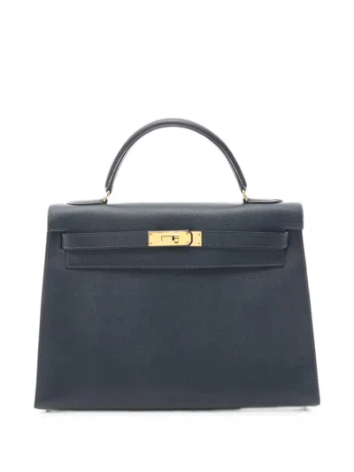 Pre-owned Hermes 1993 Kelly 32 Handbag In Blue