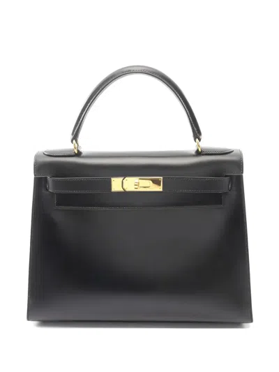 Pre-owned Hermes 1994 28 Kelly Leather Handbag In Black