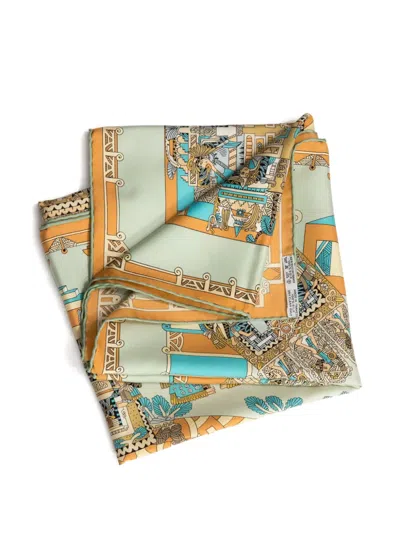 Pre-owned Hermes 1994 Astres Et Soleils Silk Scarf In Neutral