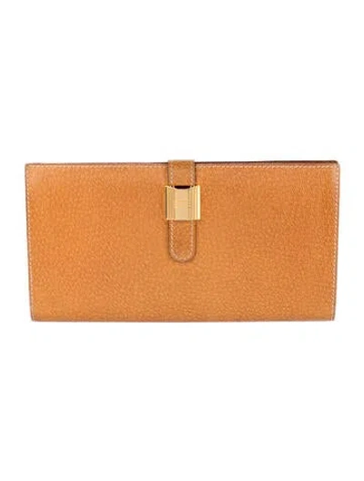 Pre-owned Hermes 1994 Bearn Classic Wallet In Neutrals