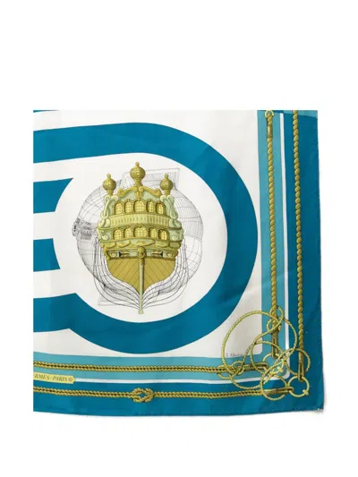 Pre-owned Hermes 1994 Châteaux D'arriere Silk Scarf In Blue