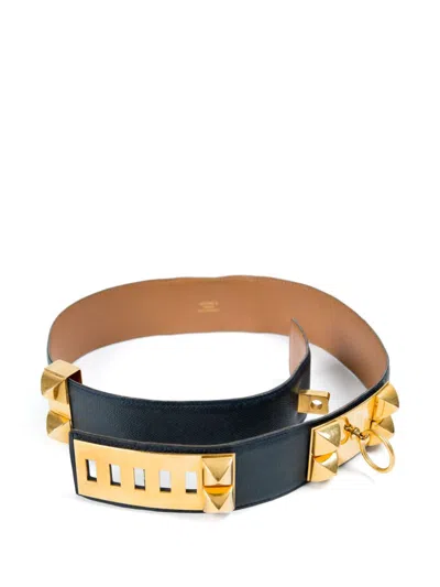 Pre-owned Hermes 1994 Large Medor Belt In Blue