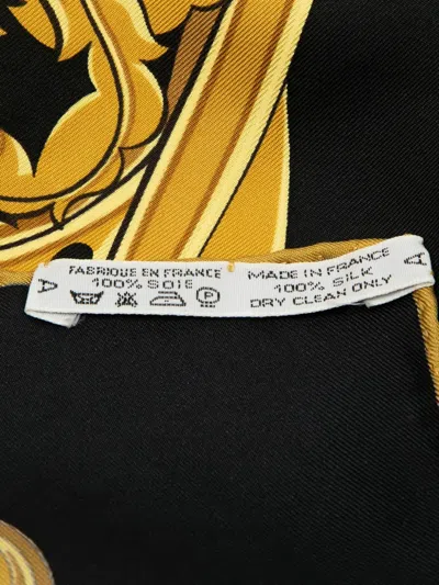 Pre-owned Hermes 1994 Le Mors A La Conetable Silk Twilly Scarf Scarves In Black