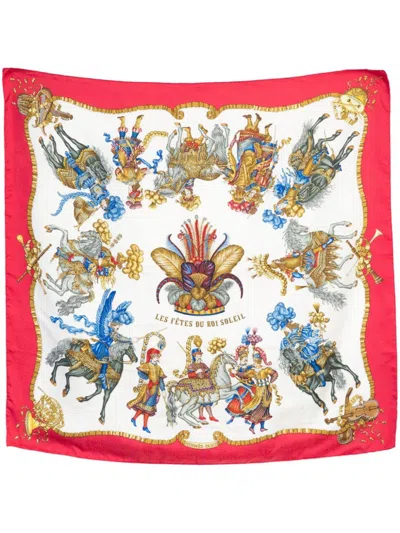 Pre-owned Hermes 1994 Les Fetes Du Roi Soleil Scarf In Red