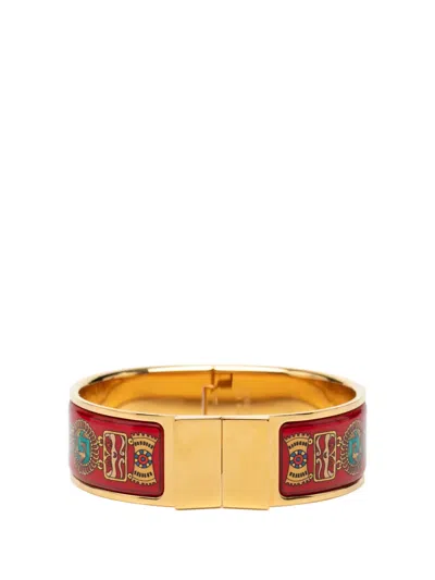Pre-owned Hermes 1994-2004 Wide Enamel Emaille Loquet Bracelet Gm Costume Bracelet In Gold