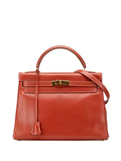 Pre-owned Hermes 1995 Box Calf Kelly Retourne 32 Satchel In Red