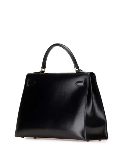 Pre-owned Hermes 1995 Box Calf Kelly Sellier 32 Satchel In Black
