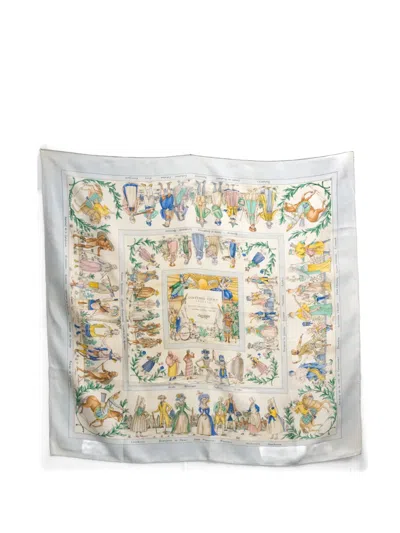 Pre-owned Hermes 1995 Costumes Civils Actuels Silk Scarf In Neutral