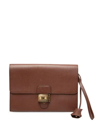 Pre-owned Hermes 1995 Courchevel Jet Pochette Clutch Bag In Brown