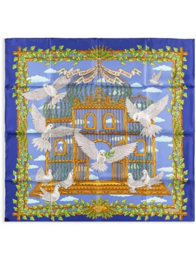 Pre-owned Hermes 1995 Envol United Nations Silk Scarf In Blue