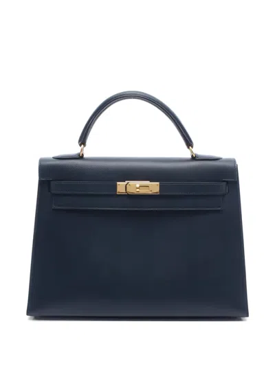 Pre-owned Hermes 1995 Kelly 32 Handbag In Blue