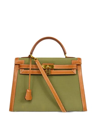 Pre-owned Hermes 1995  Kelly 32 Sellier Two-way Handbag In Green