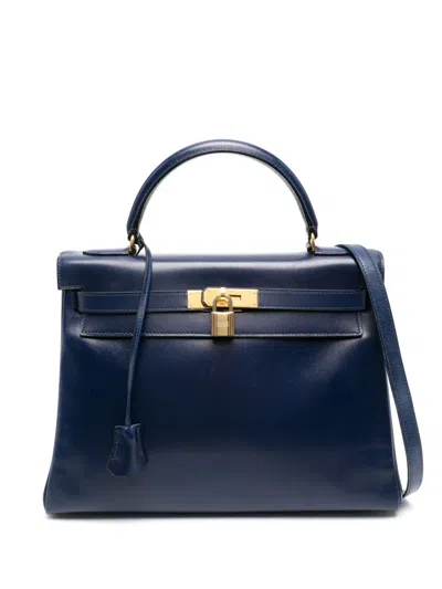 Pre-owned Hermes 1995  Kelly 32 Two-way Handbag In Blue