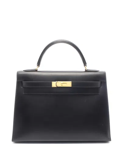 Pre-owned Hermes 1995 Kelly32 Leather Hardware Tote Bag In Black