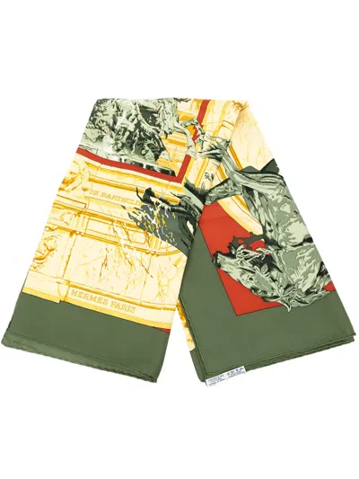 Pre-owned Hermes 1995 La Fontaine De Bartholdi Silk Scarf 90 Scarves In Yellow