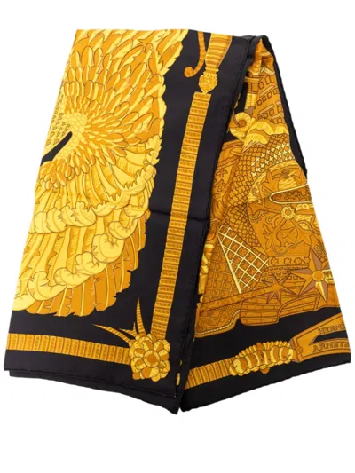 Pre-owned Hermes 1995-2015 Armets En Panache Silk Scarf 90 Scarves In Black