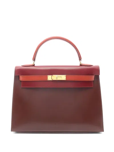 Pre-owned Hermes 1996 32 Kelly Tricolour Leather Tote Bag In Red