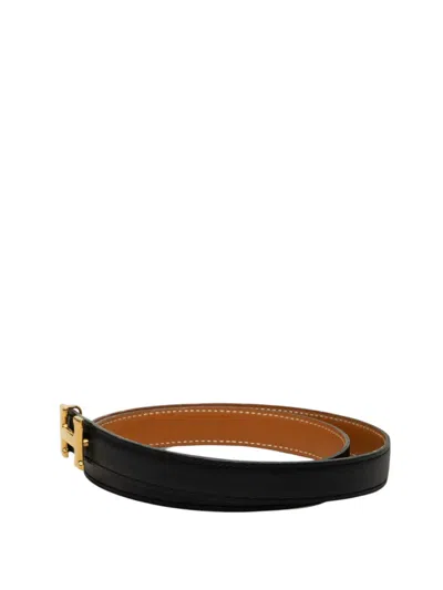 Pre-owned Hermes 1996 Box Calf And Courchevel Constance H Reversible Belt In Black