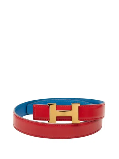 Pre-owned Hermes 1996 Box Calf And Courchevel Constance H Reversible Belt In Blue