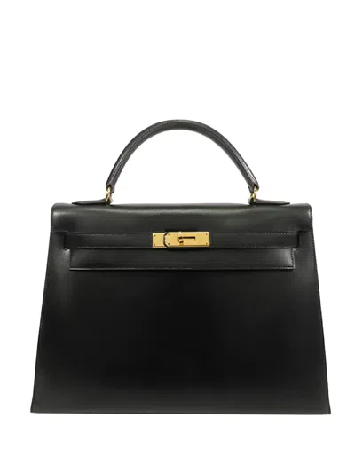 Pre-owned Hermes 1996 Box Calf Kelly Sellier 32 Satchel In Black