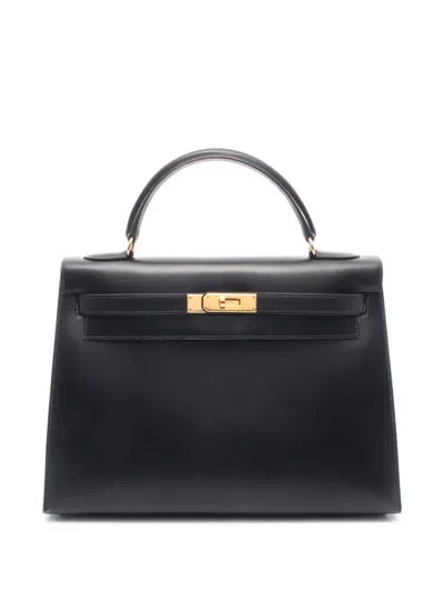Pre-owned Hermes 1996 Box Calf Kelly Sellier 32 Satchel In Black
