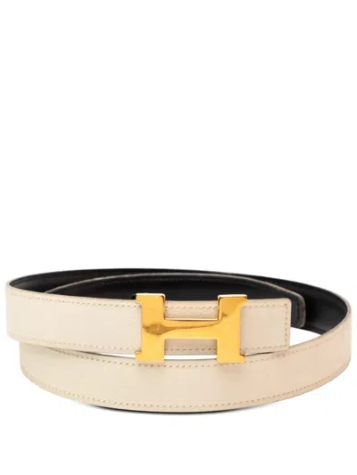 Pre-owned Hermes 1996 Clemence And Gulliver Constance H Reversible Belt In White