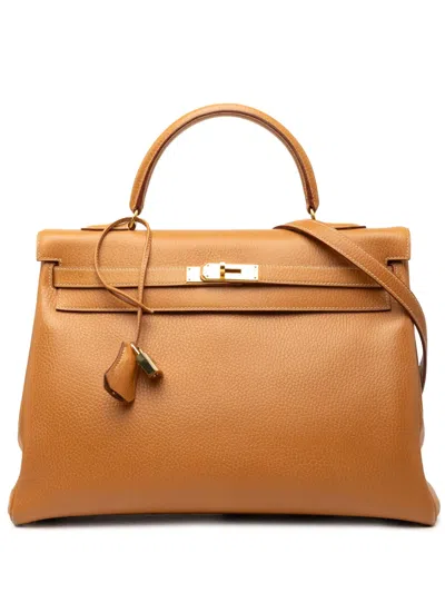 Pre-owned Hermes 1996 Clemence Kelly Retourne 35 Satchel In Brown