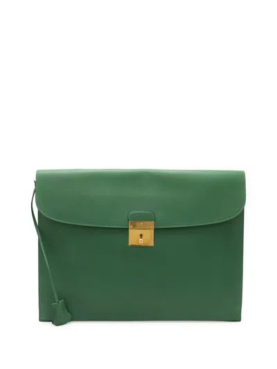 Pre-owned Hermes 1996 Courchevel Kirius Clutch Bag In Green
