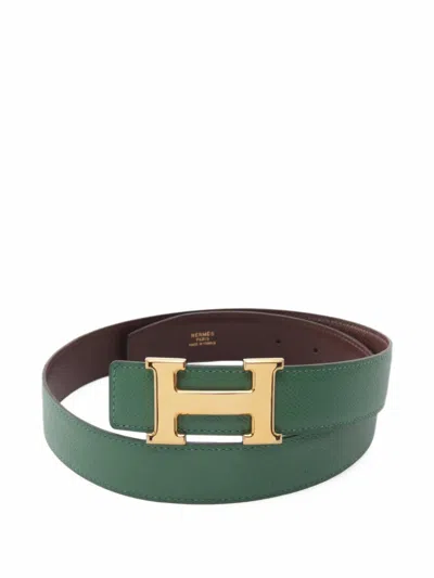 Pre-owned Hermes 1996 H-logo Reversible Belt In Green